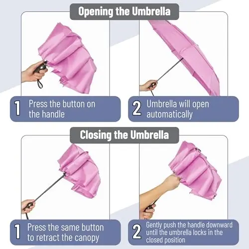 Mr. Pen Windproof Travel Umbrella - Pastel Magenta, Automatic, Compact, Rain & Windproof - 4