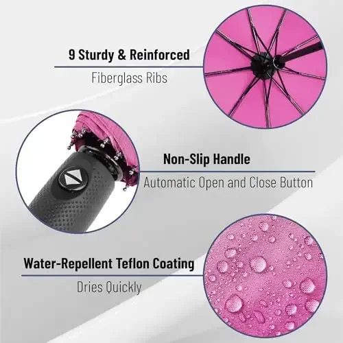 Mr. Pen- Windproof Travel Umbrella, Pink Blossom, Automatic Umbrellas for Rain, Compact Umbrella, Umbrellas for Rain Windproof - 3