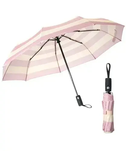 Mr. Pen- Windproof Travel Umbrella, Pink Stripes, Automatic Umbrellas for Rain - 1