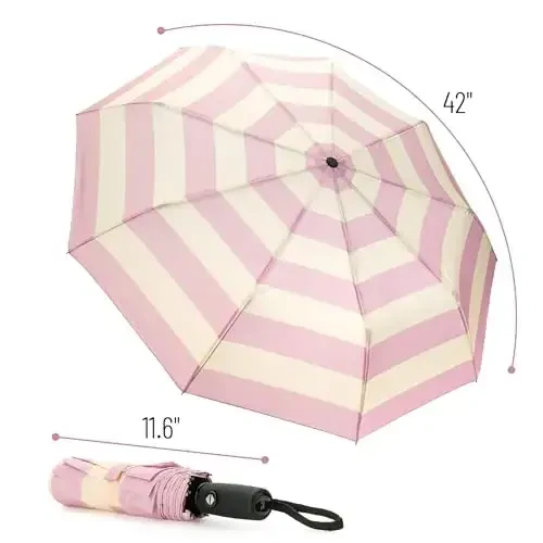 Mr. Pen- Windproof Travel Umbrella, Pink Stripes, Automatic Umbrellas for Rain - MODAZONE (1)