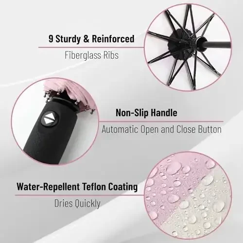 Mr. Pen- Windproof Travel Umbrella, Pink Stripes, Automatic Umbrellas for Rain - 3