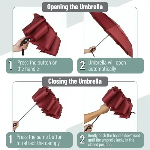 Mr. Pen Windproof Travel Umbrella, Red, Automatic, Compact, Rain & Windproof - 4