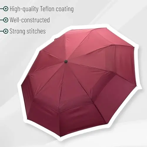 Mr. Pen Windproof Travel Umbrella, Red, Automatic, Compact, Rain & Windproof - 5