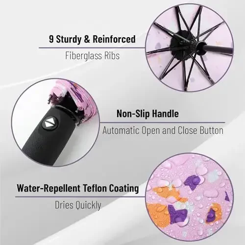 Mr. Pen- Windproof Travel Umbrella, Splatter Paint Automatic Umbrellas for Rain Windproof - 3
