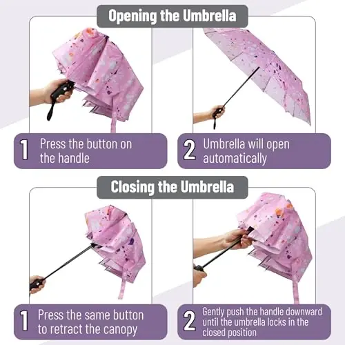 Mr. Pen- Windproof Travel Umbrella, Splatter Paint Automatic Umbrellas for Rain Windproof - 4