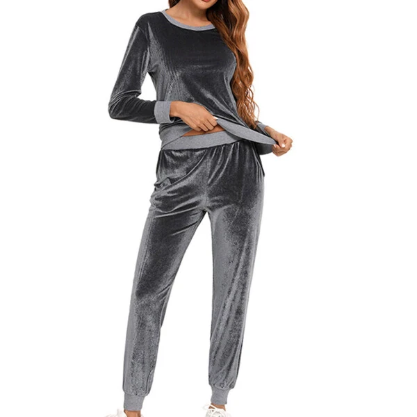 Mrat Fall Pullover Set Tracksuit Sets Womens Velour Sweatsuit Casual Loungwear 2 Piece Jogging Suits Velvet Pullover Solid Casual Sets S-63 Gray XXL- - MRAT