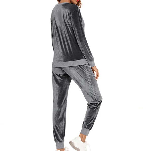 Mrat Fall Pullover Set Sport kostyumlari Ayollar Velur sport kostyumi Kundalik Uy kiyimi 2 qismli Jogging kostyumlari Velvet Pullover Solid Kundalik kostyumlar S-63 kulrang XXL - 4