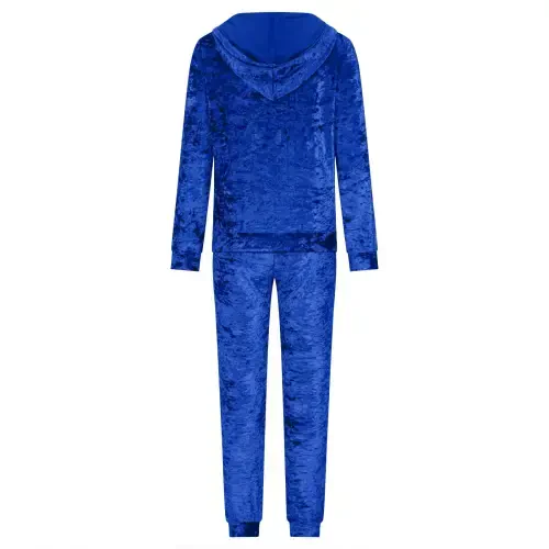 Mrat Womens Velour Tracksuit Two Piece Outfits for Women Long Sleeve Hooded Zip Tops Jogging Velvet Sportswear S-63 Blue L- - 7