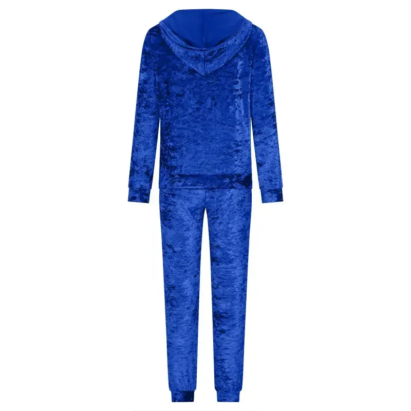 Mrat Womens Velour Tracksuit Two Piece Outfits for Women Long Sleeve Hooded Zip Tops Jogging Velvet Sportswear S-63 Blue L- - 7