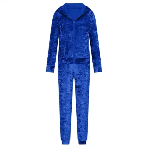 Mrat Womens Velour Tracksuit Two Piece Outfits for Women Long Sleeve Hooded Zip Tops Jogging Velvet Sportswear S-63 Blue L - 3