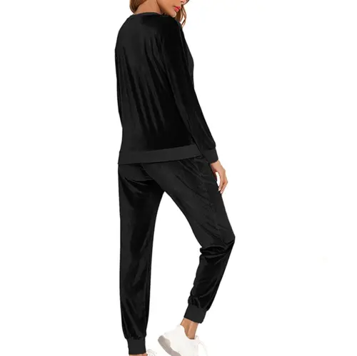 Mrat Running Outfits Set Tracksuit Sets Womens Velour Sweatsuit Casual Loungwear 2 Piece Jogging Suits Velvet Pullover Solid Casual Sets S-63 Black XXL - 3