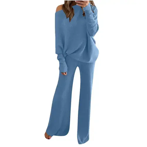 Mrat Wear for Women 2 Piece Set Solid Tracksuit Matching Jogger Pants Set Fall Outfits Two Piece Sweatsuit Sets Hooded Sweatshirts Suit Track Suit for Ladies Fall Fashion 2023 Blue S- - 1