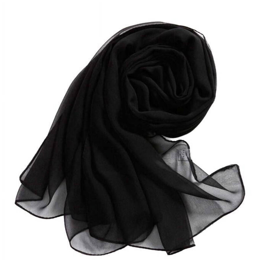 MRULIC scarfs for women, Thin Scarves, Scarf Chiffon Women Soft Lady Girls Wrap Shawl Beach Long Scarf Black + One size - 1