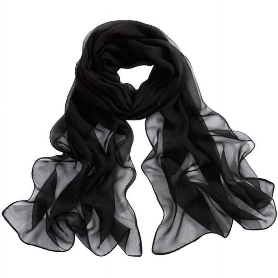 MRULIC scarfs for women, Thin Scarves, Scarf Chiffon Women Soft Lady Girls Wrap Shawl Beach Long Scarf Black + One size - 2