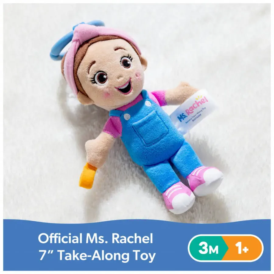 Ms. Rachel Official Sensory Take-Along Plush Toy with Baby Rattle & Clip - 2