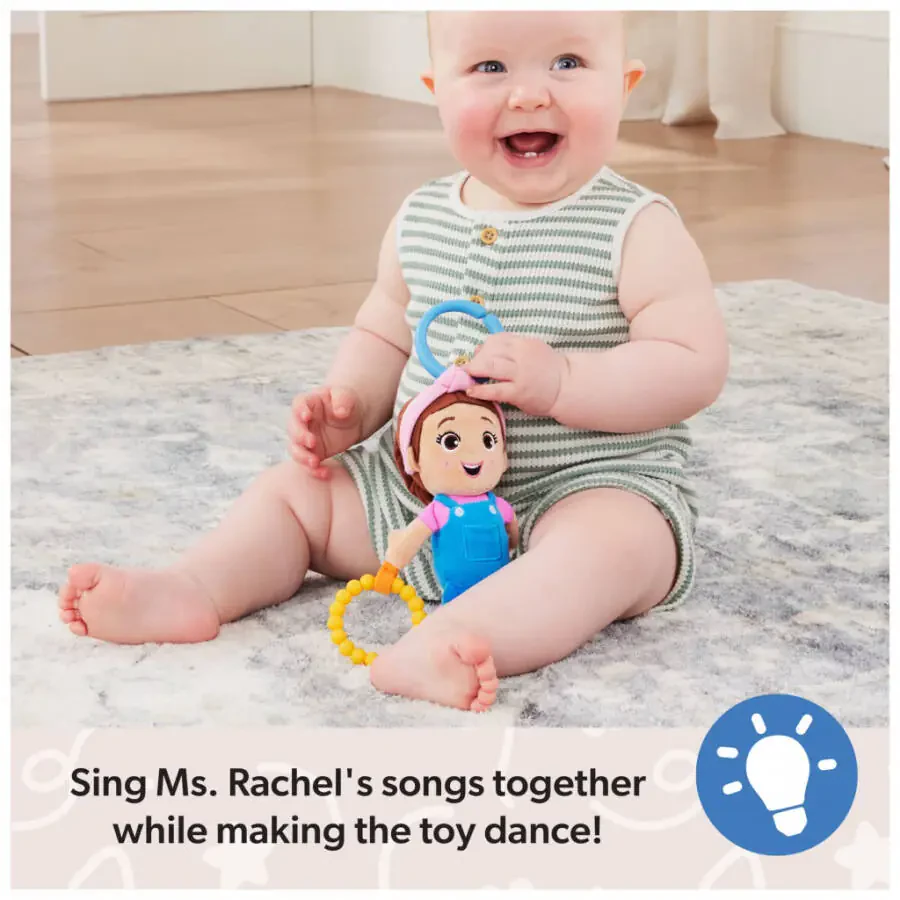 Ms. Rachel Official Sensory Take-Along Plush Toy with Baby Rattle & Clip - 4