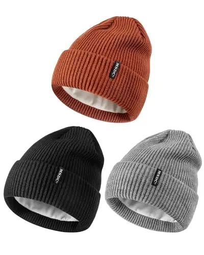 MSDC Beanies Ayollar 3 Pack, Ayollar Erkaklar uchun Qishki Shlyapalar Soğuq ob-havo uchun iliq jun bilan qoplangan, Ayollar uchun Beanie Moda Bosh suyagi qopqog'i 