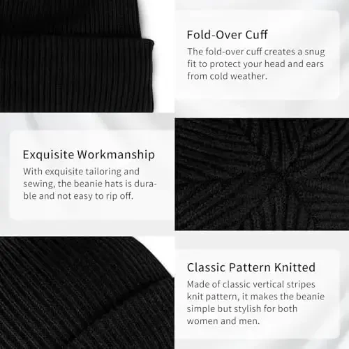 MSDC Beanies Ayollar 3 Pack, Ayollar Erkaklar uchun Qishki Shlyapalar Soğuq ob-havo uchun iliq jun bilan qoplangan, Ayollar uchun Beanie Moda Bosh suyagi qopqog'i - 4