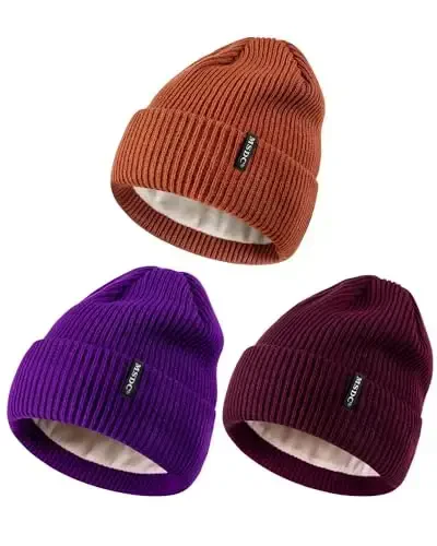 MSDC Beanies Ayollar 3 Pack, Ayollar Erkaklar uchun Qishki Shlyapalar, Sovuq ob-havo uchun Issiq Fleece astarli, Ayollar uchun Beanie Moda Bosh suyagi qalpoq - 6