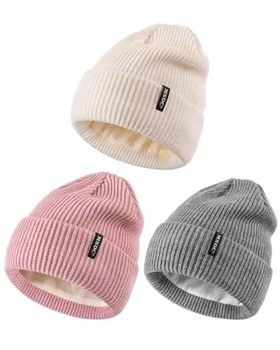 MSDC Beanies Ayollar 3 Pack, Ayollar uchun Qishki Shlyapalar Erkaklar Fleece Soğuk Havalar uchun Issiq Qoplangan, Ayollar uchun Beanie Moda Bosh Suyagi Qalpog'i 
