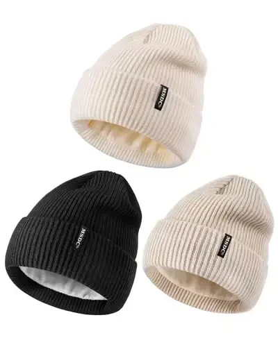 MSDC Beanies Women 3 Pack, Winter Hats for Women Men Fleece Lined Warm for Cold Weather, Beanie for Women Fashion Skull Cap - 1