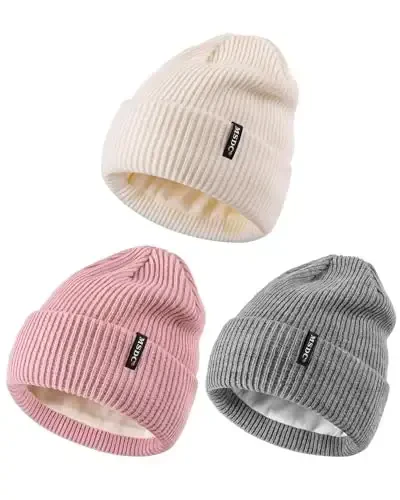MSDC Beanies Women 3 Pack, Winter Hats for Women Men Fleece Lined Warm for Cold Weather, Beanie for Women Fashion Skull Cap - 1