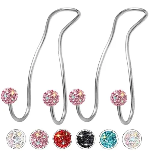 MTGOCHA Bling Purse Hook for Car Headrest, Upgraded Cute Car Seat Hooks for Bag Handbag, Durable Stainless Auto Purse Hanger Holder 2 Pack, Pink - 1