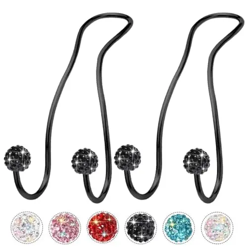 MTGOCHA Bling Purse Hook for Car Headrest, Upgraded Cute Car Seat Hooks for Bag Handbag, Durable Stainless Auto Purse Hanger Holder 2 Pack, All Black - 1