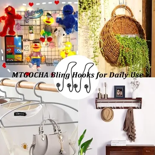 MTGOCHA Bling Purse Hook for Car Headrest, Upgraded Cute Car Seat Hooks for Bag Handbag, Durable Stainless Auto Purse Hanger Holder 2 Pack, All Black - 6