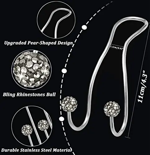 MTGOCHA Bling Purse Hook for Car Headrest, Upgraded Cute Car Seat Hooks for Bag Handbag, Durable Stainless Auto Purse Hanger Holder 2 Pack, Grey - 3