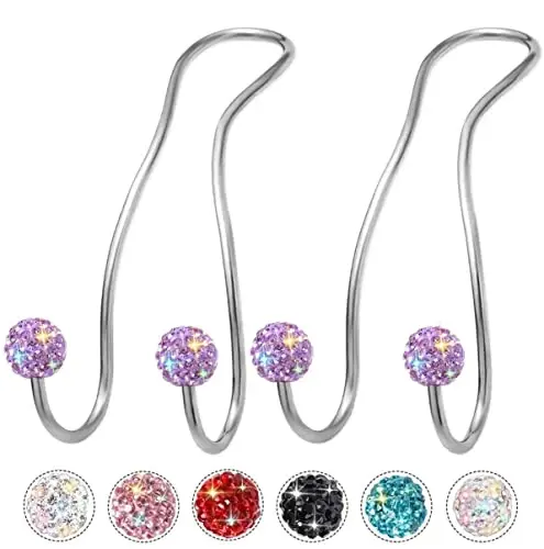 MTGOCHA Bling Purse Hook for Car Headrest, Upgraded Cute Car Seat Hooks for Bag Handbag, Durable Stainless Auto Purse Hanger Holder 2 Pack, Light Purple 