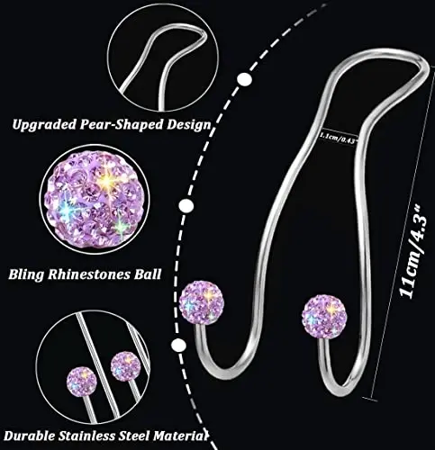 MTGOCHA Bling Purse Hook for Car Headrest, Upgraded Cute Car Seat Hooks for Bag Handbag, Durable Stainless Auto Purse Hanger Holder 2 Pack, Light Purple - 3