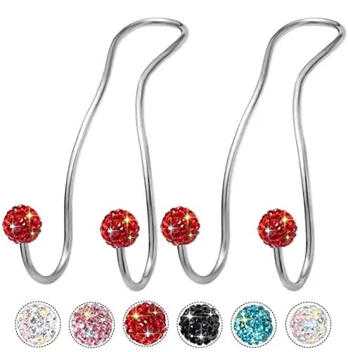 MTGOCHA Bling Purse Hook for Car Headrest, Cute Car Seat Hooks (2Pack) | Upgraded,Durable Stainless,Car Purse Hanger,Purse holder,Rhinestones,Bag Hooks,Car Hooks for Purses and Bags Cute,Red - MTGOCHA