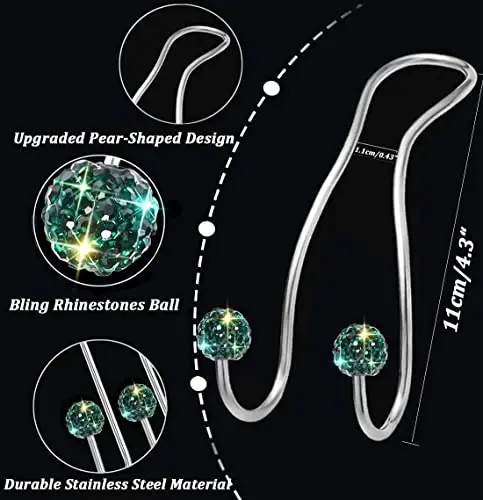 MTGOCHA Bling Purse Hook for Car Headrest, Upgraded Cute Car Seat Hooks for Bag Handbag, Durable Stainless Auto Purse Hanger Holder 2 Pack, Green - 3