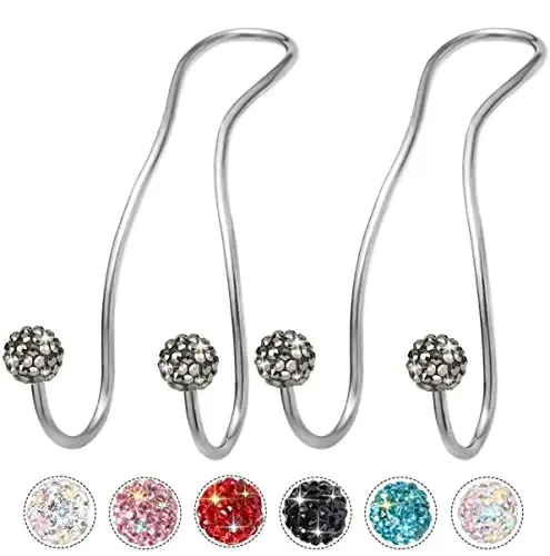 MTGOCHA Bling Purse Hook for Car Headrest, Upgraded Cute Car Seat Hooks for Bag Handbag, Durable Stainless Auto Purse Hanger Holder 2 Pack, Grey - 1