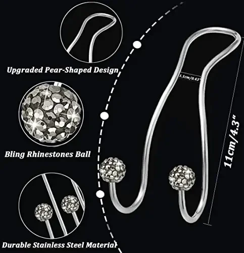 MTGOCHA Bling Purse Hook for Car Headrest, Upgraded Cute Car Seat Hooks for Bag Handbag, Durable Stainless Auto Purse Hanger Holder 2 Pack, Grey - 3