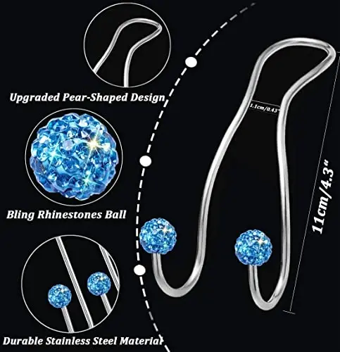MTGOCHA Bling Purse Hook for Car Headrest, Upgraded Cute Car Seat Hooks for Bag Handbag, Durable Stainless Auto Purse Hanger Holder 2 Pack, Light Blue - 3
