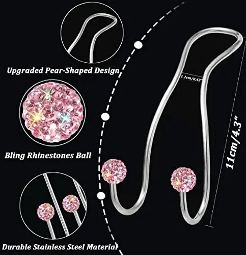 MTGOCHA Bling Purse Hook for Car Headrest, Upgraded Cute Car Seat Hooks for Bag Handbag, Durable Stainless Auto Purse Hanger Holder 2 Pack, Pink - 3