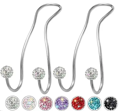 MTGOCHA Bling Purse Hook for Car Headrest, Upgraded Cute Car Seat Hooks for Bag Handbag, Durable Stainless Auto Purse Hanger Holder 2 Pack, White - 1
