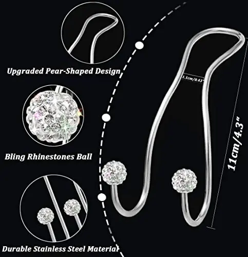 MTGOCHA Bling Purse Hook for Car Headrest, Upgraded Cute Car Seat Hooks for Bag Handbag, Durable Stainless Auto Purse Hanger Holder 2 Pack, White - 3