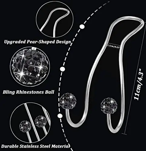 MTGOCHA Bling Purse Hook for Car Headrest,Upgraded Cute Car Seat Hooks for Bag, Handbag Holder Purse Hanger for Car Bling Accessories for Women 2 Pack,Black - 3