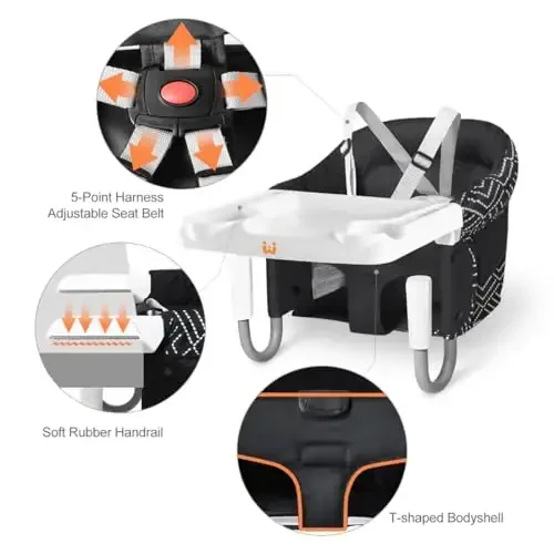 MTWML Hook On High Chair with Tray,Portable Baby High Chair That Attaches to Table,Clip On Fast Table Seat for Babies and Toddlers.Baby Feeding Seat for Dining Tables and Counter(Stripe-Black) - MTWML (1)