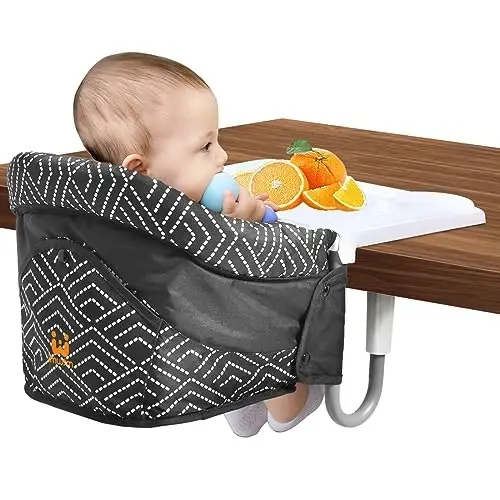 MTWML Hook On High Chair with Tray, Portable Baby High Chair That Attaches to Table, Clip On Fast Table High Chair for Babies and Toddlers. Baby Feeding Seat for Dining Table and Counter (Stripe-Black) - 2