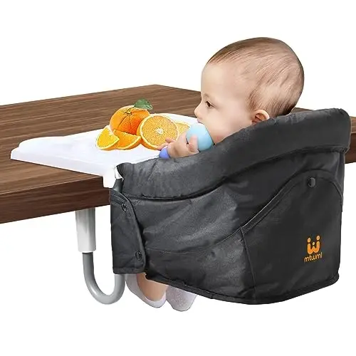 MTWML Hook On High Chair with Tray,Portable Baby High Chair That Attaches to Table,Clip On Fast Table Seat for Babies and Toddlers.Baby Feeding Seat for Dining Tables and Counter(Pure-Black) - 3
