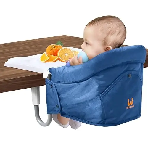 MTWML Hook On High Chair with Tray,Portable Baby High Chair That Attaches to Table,Clip On Fast Table Seat for Babies and Toddlers.Baby Feeding Seat for Dining Tables and Counter(Pure-Blue) - 3