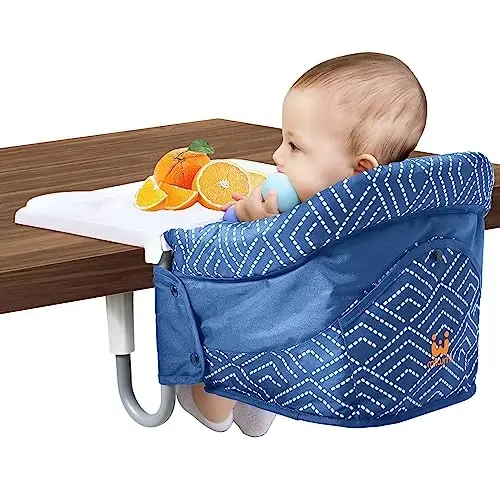 MTWML Hook On High Chair with Tray,Portable Baby High Chair That Attaches to Table,Clip On Fast Table Seat for Babies and Toddlers.Baby Feeding Seat for Dining Tables and Counter(Stripe-Blue) - 3