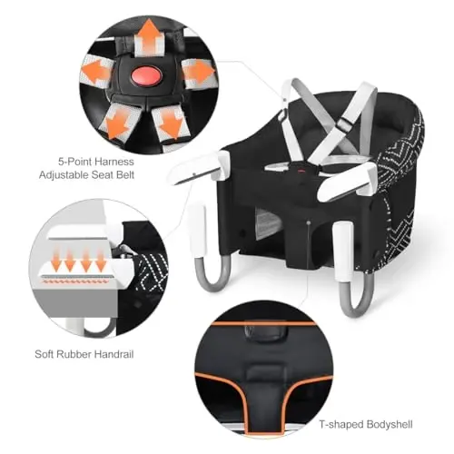 MTWML Portable High Chair for Table,Hook On High Chair That Attaches to Table,Space Saver Clip On Counter High Chair for Baby,Easy Clean Baby Feeding Seat with Carry Bag for Travel(Stripe-Black) - 3