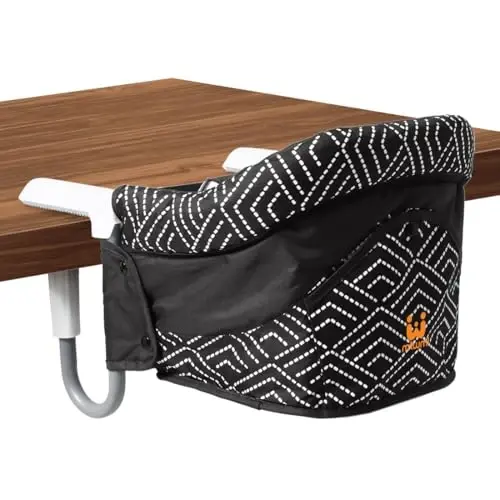 MTWML Portable High Chair for Table,Hook On High Chair That Attaches to Table,Space Saver Clip On Counter High Chair for Baby,Easy Clean Baby Feeding Seat with Carry Bag for Travel(Stripe-Black) 