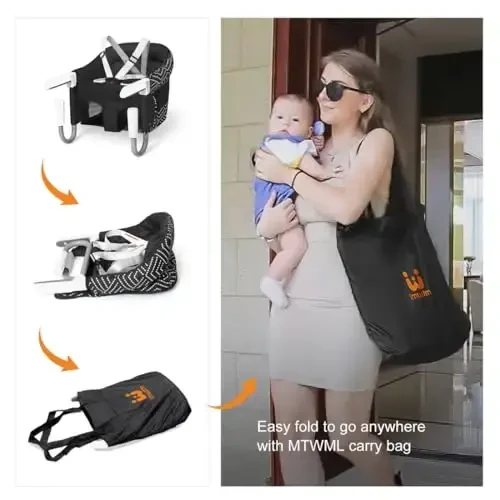 MTWML Portable High Chair for Table,Hook On High Chair That Attaches to Table,Space Saver Clip On Counter High Chair for Baby,Easy Clean Baby Feeding Seat with Carry Bag for Travel(Stripe-Black) - 4