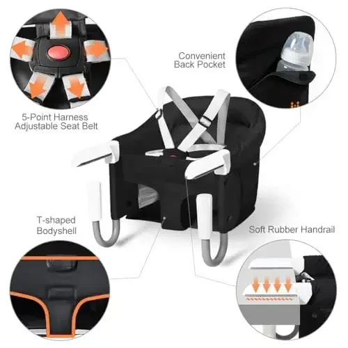 MTWML Portable High Chair for Table,Hook On High Chair That Attaches to Table,Space Saver Clip On Counter Seat for Baby,Easy Clean Baby Feeding Clamp Seat with Carry Bag for Travel(Pure-Black) - 1
